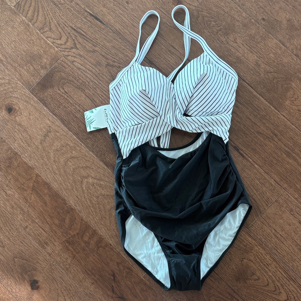 Striped Black and White One-Piece Swimsuit